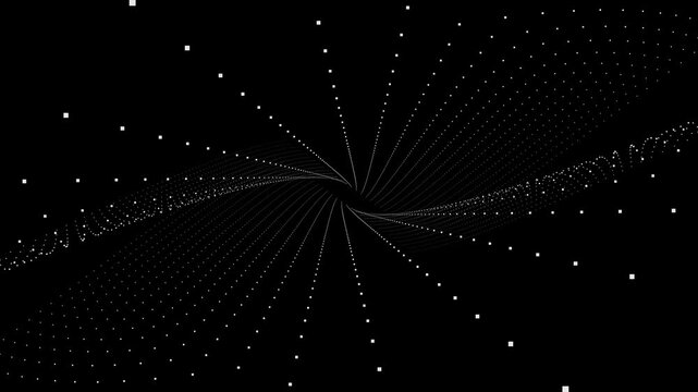A high-quality 4K loop featuring a vortex (pusingan) particle grid. Perfect for tech, cybersecurity, and sci-fi video projects. seamless duration.