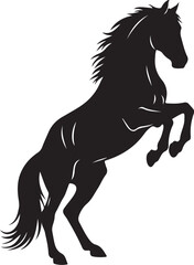 Black horse silhouette, rearing horse icon, animal vector, equine illustration, black and white