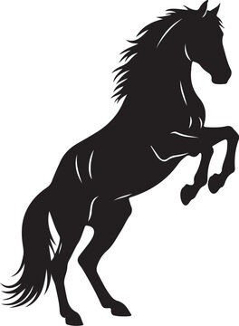 Black horse silhouette, rearing horse icon, animal vector, equine illustration, black and white