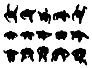 set of people walking, standing, sitting top view lifestyle concept silhouette for architectural. men and women. black shadow plan vector illustration © SR