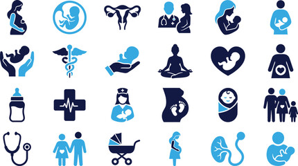 Fototapeta premium Collection of gardening and planting icons with people hands and tools.