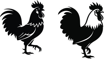 Rooster chicken bird farm silhouette animal agriculture set © Hafsa