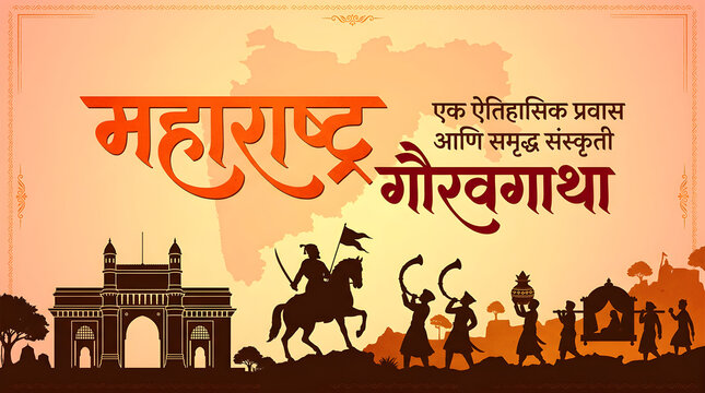Maharashtra Day Celebration Poster with Historical Silhouette