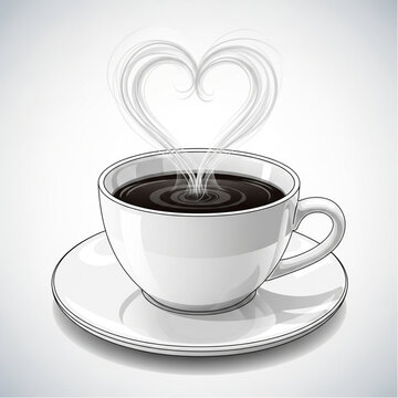 White Coffee Cup with Heart Shaped Steam.