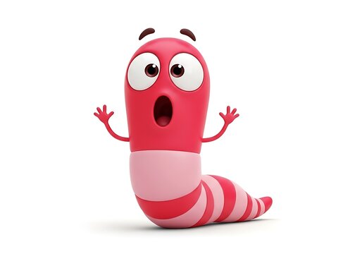 Cartoon Worm Character with Surprised Expression.