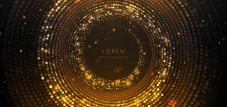 Luxury dotted golden pattern texture on dark background with gold lighting effect.