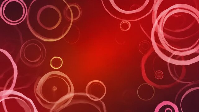Vibrant red gradient design with overlapping translucent circles in various sizes and shades of pink