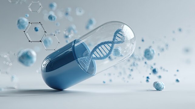 3D gene DNA capsule targeted medicine, biopharmaceutical gene medical technology, biomedical genetic research health background