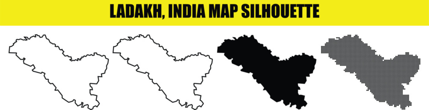 Ladakh india map silhouette vector illustration isolated on transparency grid background geographic region.