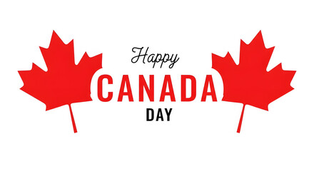 Obraz premium Red maple leaves flank Happy Canada Day text on white background leaf 1