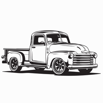 Classic Vintage Pickup Truck Vector Illustration in Retro Style