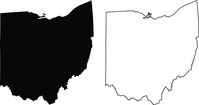 A graphic illustration showing the silhouette and outline map of the state of ohio in the usa. Vector