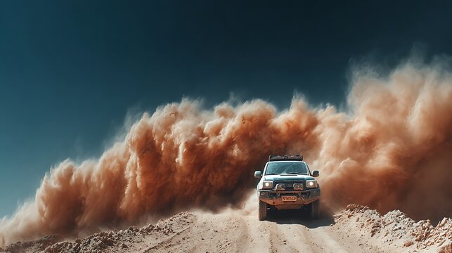 Four wheel drive suv making dynamic tracks in desert landscape illustrator​