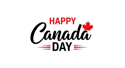 Obraz premium Happy Canada Day text with red maple leaf and graphic elements celebration holiday