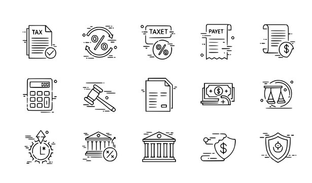 Minimal taxes animated icons set with financial payment law bank accounting and deadline motion graphics with alpha