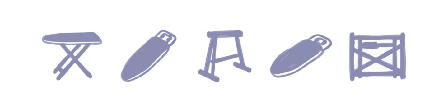 Set of laundry and outdoor utility icons in purple