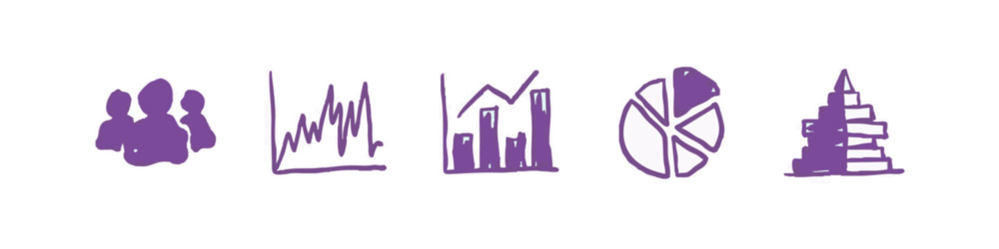 Business data visualization and team management icons