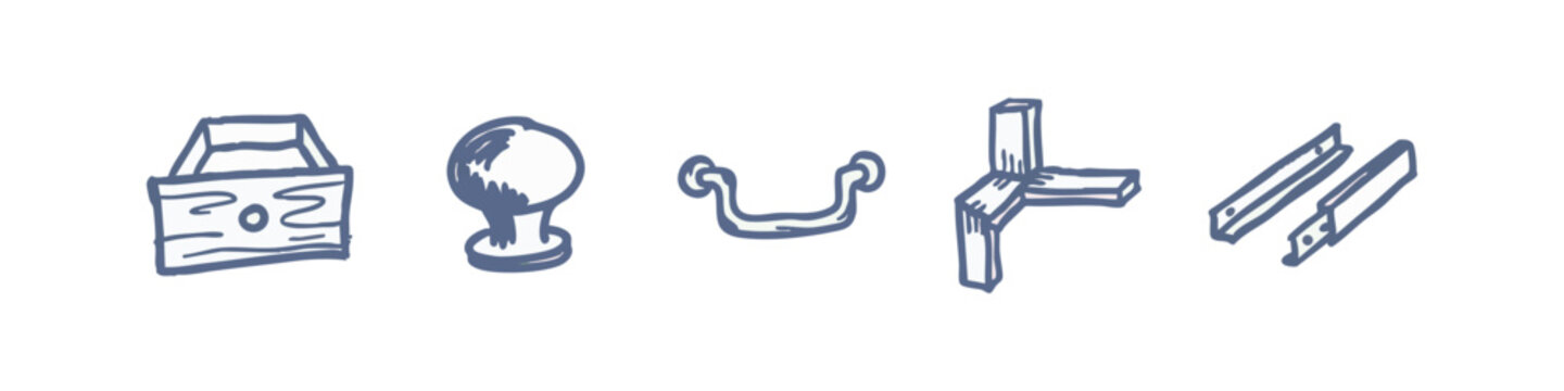 Hand Drawn Furniture Hardware Icons with Drawer Pulls and Knobs