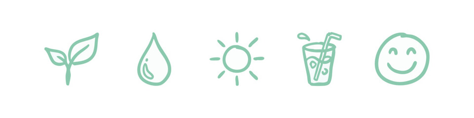 Obraz premium Positive Growth and Happiness Hand Drawn Icons with Sun, Sprout, and Smile