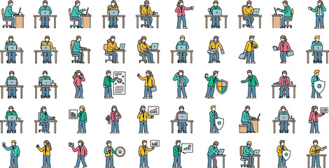 Fototapeta premium Large collection of professional workers and office employees in various occupations performing daily tasks business people characters flat vector illustration set