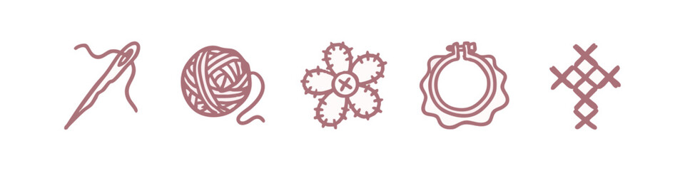 Sewing and Crafting Icons: Needle, Yarn, Flower, Hoop, Cross Stitch © liubomir118809