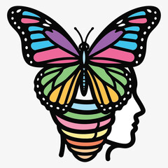 Rainbow butterfly coming out of human head silhouette as metaphor for neurodiversity and creative thought. © VectorVista