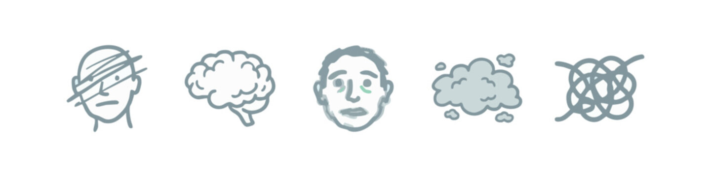 Brain, emotions, and confusion icon set