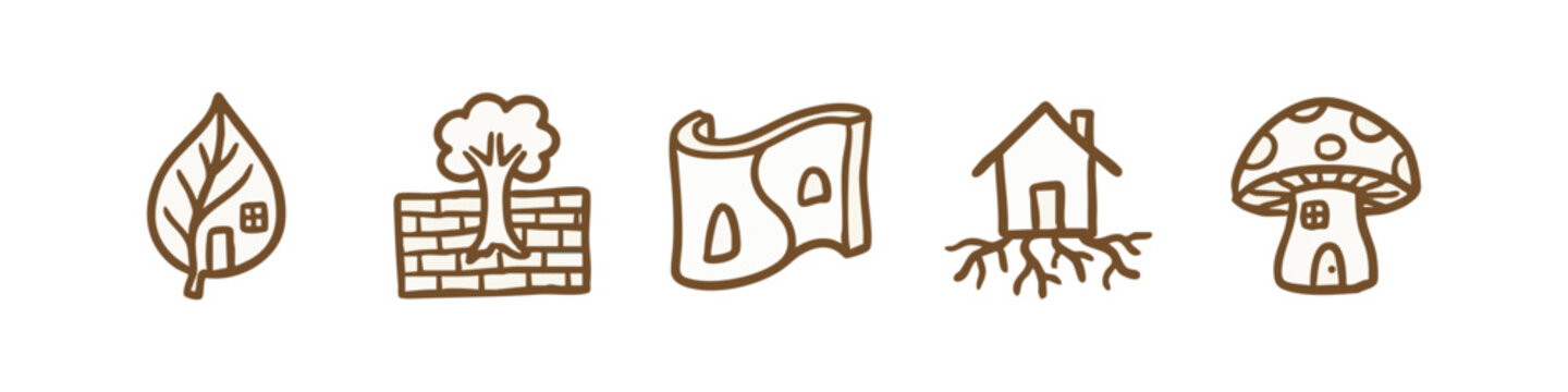 Fairy Tale and Fantasy Nature House Hand Drawn Icons