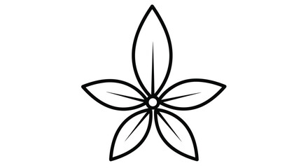 Obraz premium Minimalist black and white symmetrical icon of a five-petaled flower or leaf arrangement on a white background.