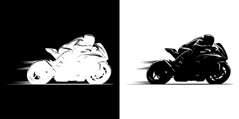 Racing motorcycles speeding by in contrasting black and white illustrations © Dhani