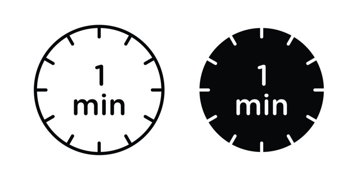 1 minute icon in stroke outline style with flat version