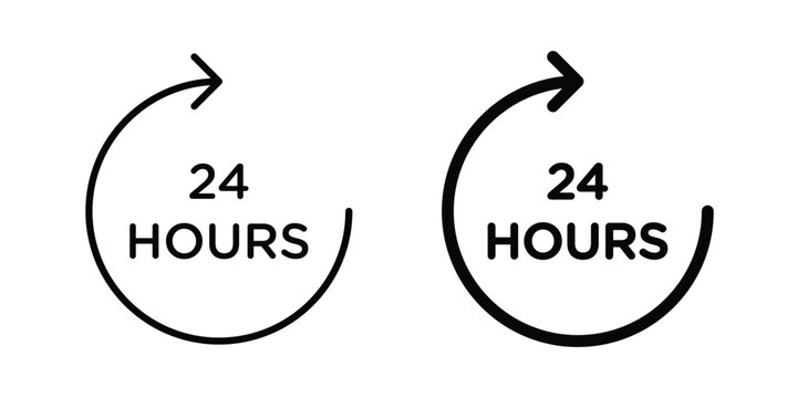 24 Hours a day service icon in stroke outline style with flat version