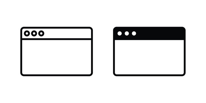 Browser window icon in stroke outline style with flat version