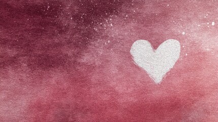 Fototapeta premium A textured red wall with a white heart painted on it, love and affection, pink heart background