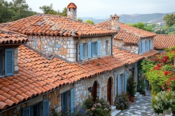Obraz premium Mediterranean village with traditional Greek houses and terracotta rooftops