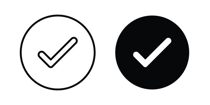 Checkmark icon in stroke outline style with flat version