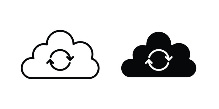 Cloud sync icon in stroke outline style with flat version