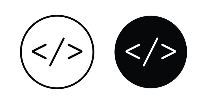 Code icon in stroke outline style with flat version