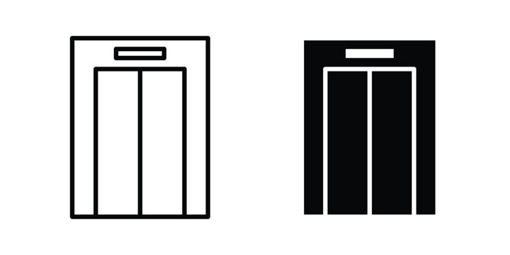 Elevator icon in stroke outline style with flat version