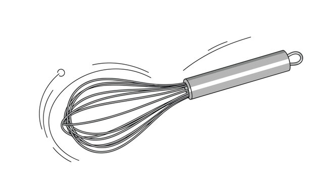 Kitchen whisk tool for cooking and baking shown with motion lines suggesting a stirring or whipping action.