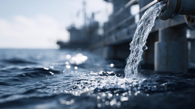 Industrial water treatment facility discharging clear water into aquatic environment with flowing stream