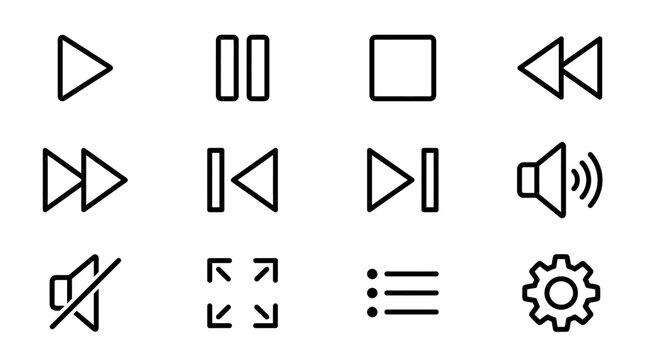 Black and white media control icons.