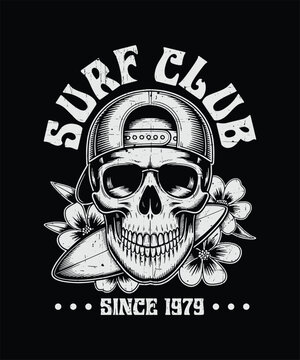 Surf Club Skull Summer Beach Vintage Badge Graphic Since 1979