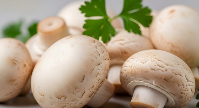 champi&ntilde;ones blancos frescos con fondo blanco de cerca