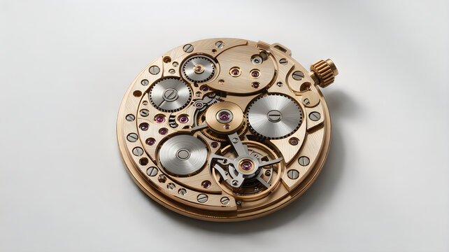 Detailed view of a complex mechanical watch movement with intricate gears and ruby bearings