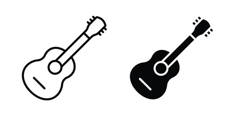 Fototapeta premium Guitar icon in stroke outline style with flat version