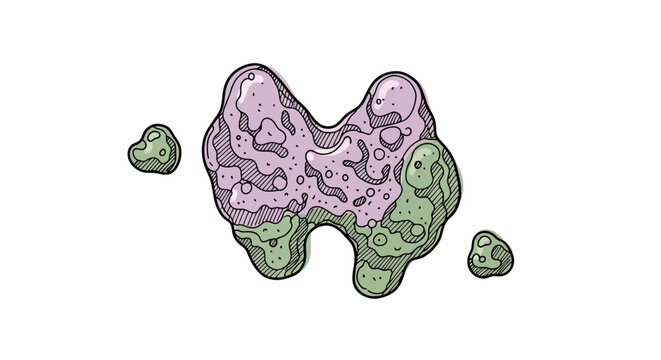 Illustration of a thyroid gland with highlighted lobes.