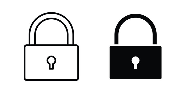Lock icon in stroke outline style with flat version
