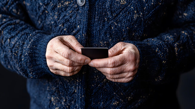 Close Up of Elderly Hands Holding Blank Credit Card