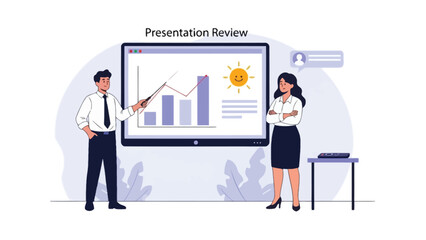 Obraz premium Business presentation a man and woman presenting data analysis with charts